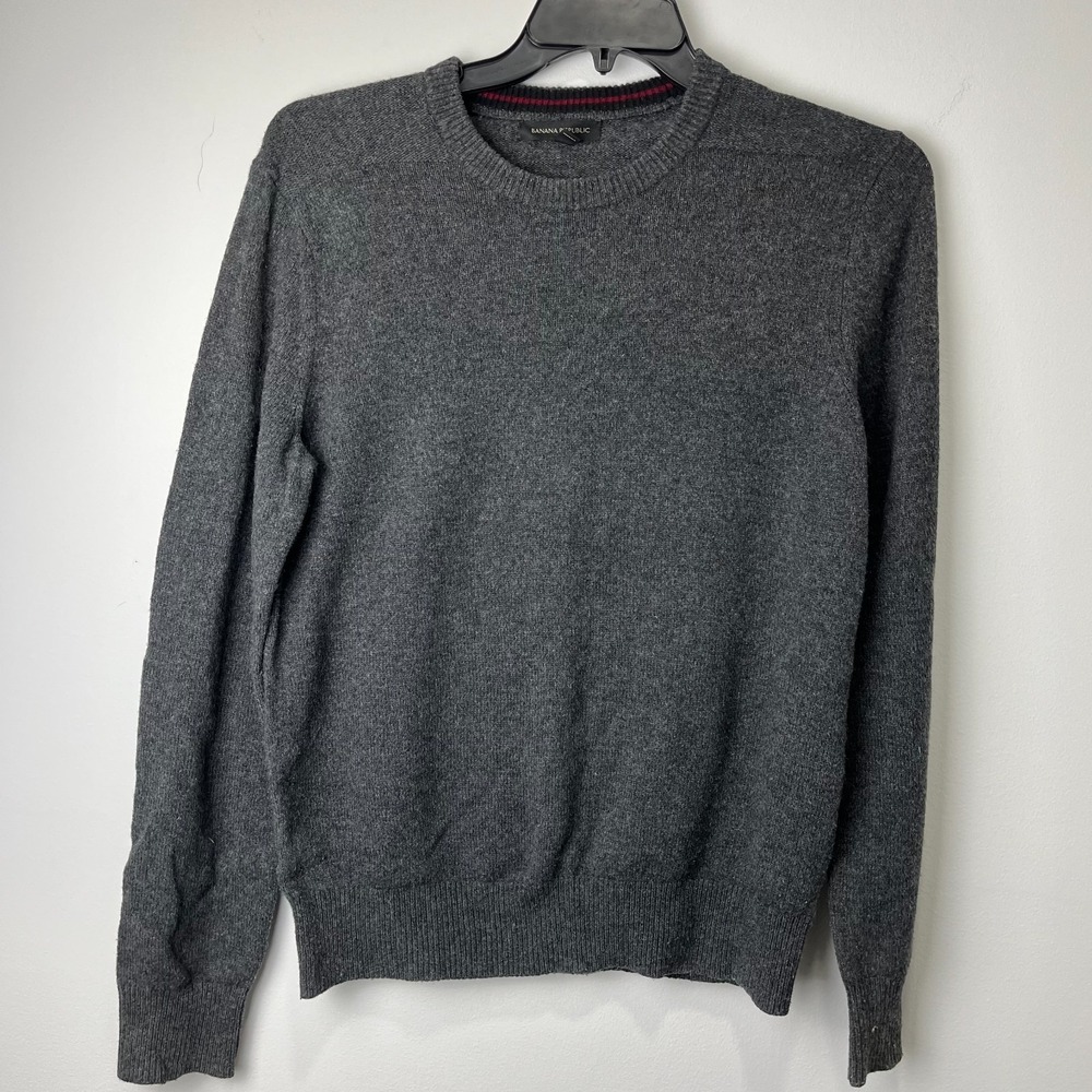 banana republic sweater mens m merino wool plain gray classic office Preppy date